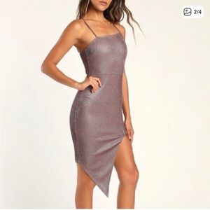 Lulu's Metallic purple Asymmetrical Dress in Silver